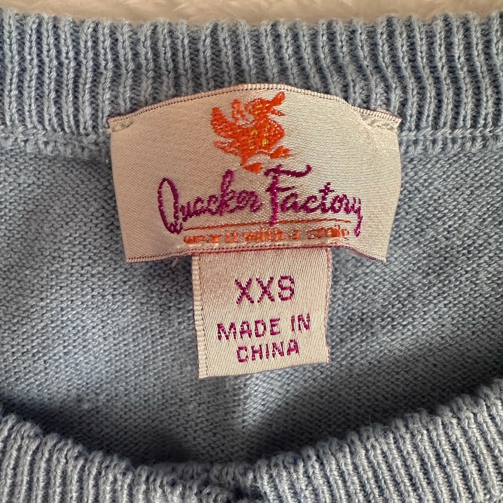 Quacker Factory Fruit Embroidered Cardigan XXS Blue Sequin Lemon Strawberry - Picture 4 of 8